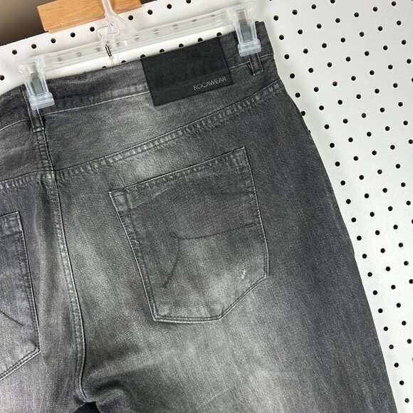 Rocawear Black Grunge Jeans 44x36 Distressed Y2K Gray Skater Punk Gothic Street - Picture 3 of 7